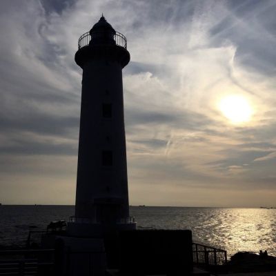 Ocean sunset lighthouse